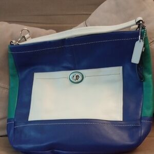 Coach Tri-Color Shoulder Bag in Blue, Green, and White